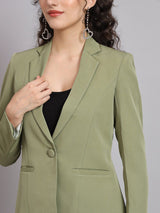 Notched Collar  Blazer - Olive Green