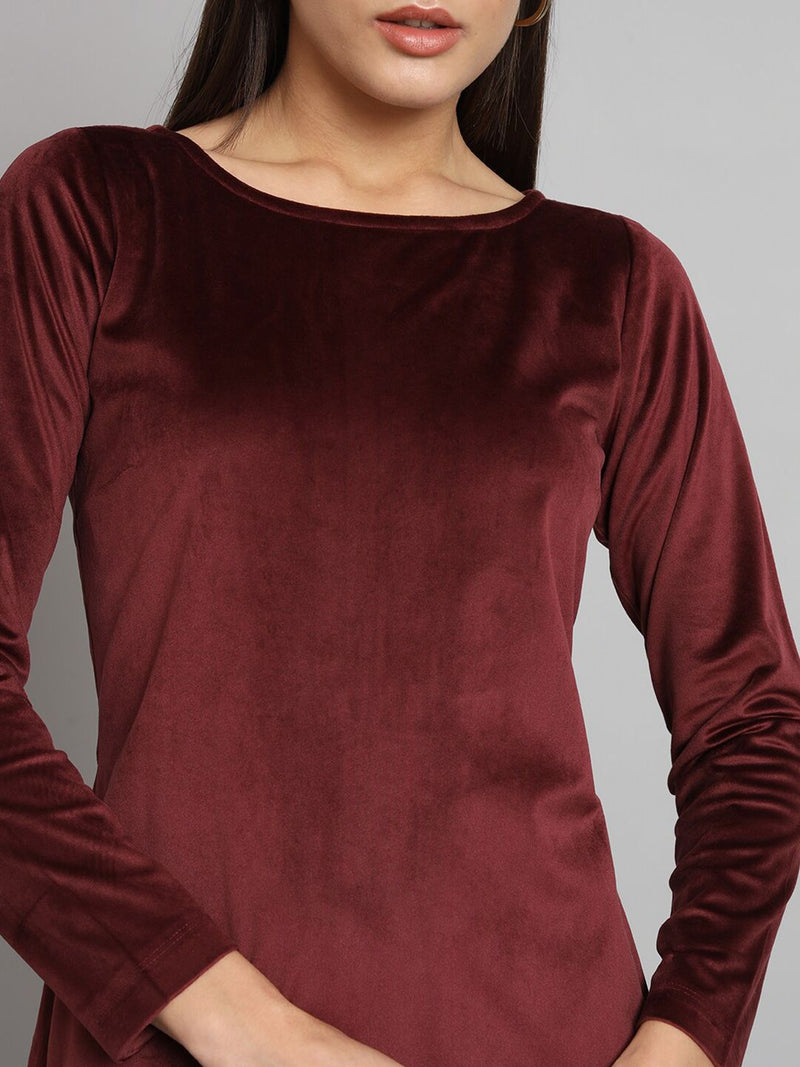 Stretch Velvet Dress- Maroon