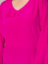 Regular Fit Bell Sleeves Crepe Top- Hot Pink