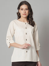 Cotton Loops and Button Detailed Regular FIt Top- Beige