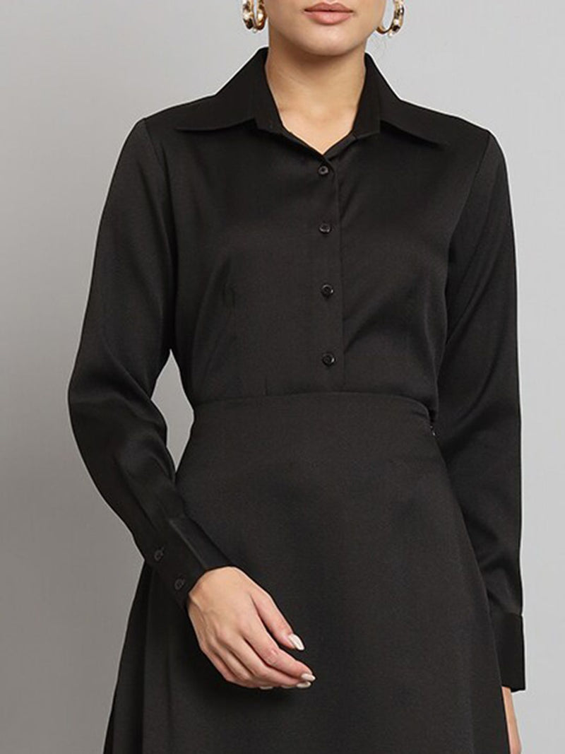 Poly Moss A Line Skirt Suit - Black