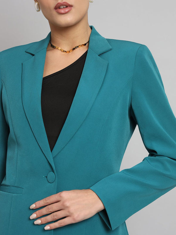 Notch Collar Stretch Blazer- Teal Green