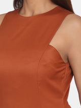 Sleeveless Formal Straight Dress For Work - Burnt Orange