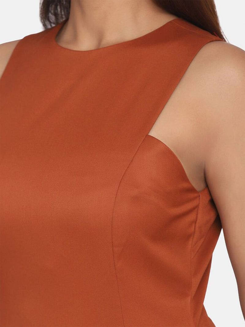 Sleeveless Formal Straight Dress For Work - Burnt Orange