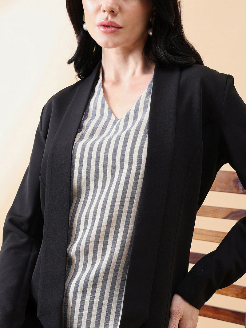 Open Front Shawl Lapel Blazer - Black