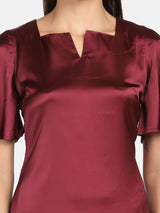 Satin Stretch A line Party Dress - Wine