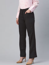 Regular Fit Mid Waist Stretch Trouser- Black