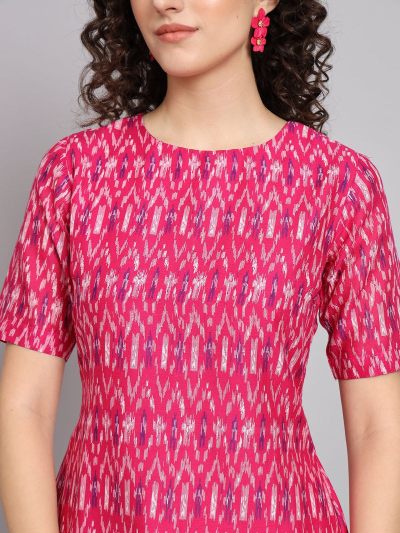 A Line Cotton Printed Dress - Pink