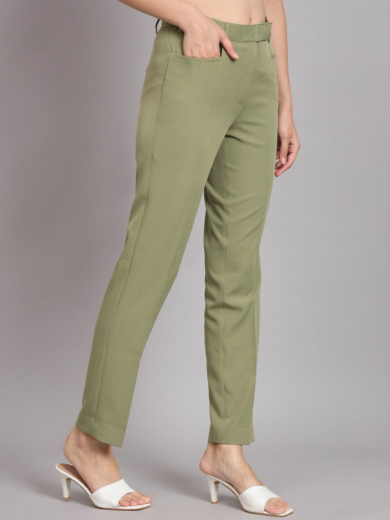 Regular Fit Mid Waist Trouser - Olive Green