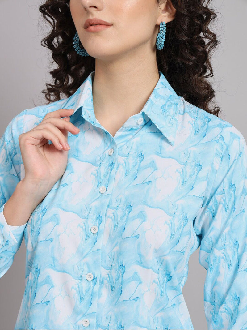 Marble Print Collared Shirt - Blue