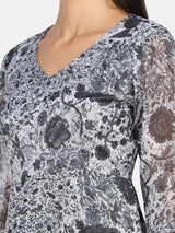 Abstract Print  Outdoor Dress - Grey and White