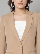 Single Button Notch Collar Blazer - Beige