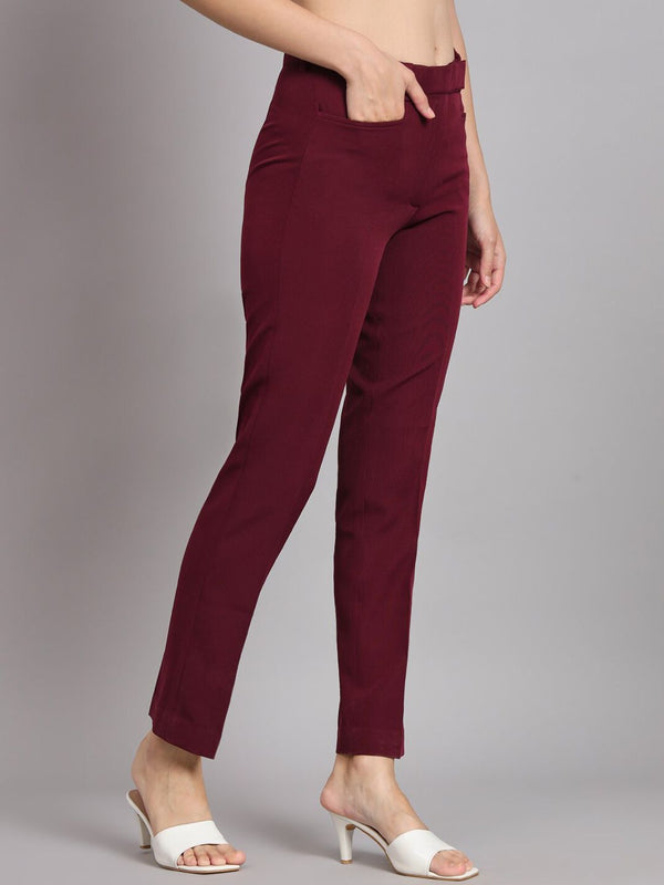 Regular Fit Mid Waist Trouser - Maroon