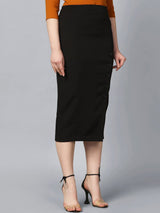 Straight Fit Stretch Longline Button Detail Skirt-Black