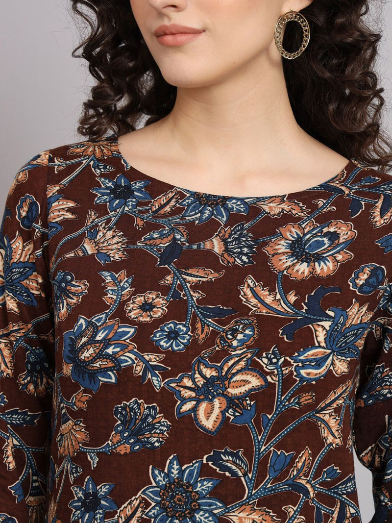 Floral Cotton Top - Brown