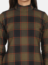 Warm Checkered Tweed Dress - Brown