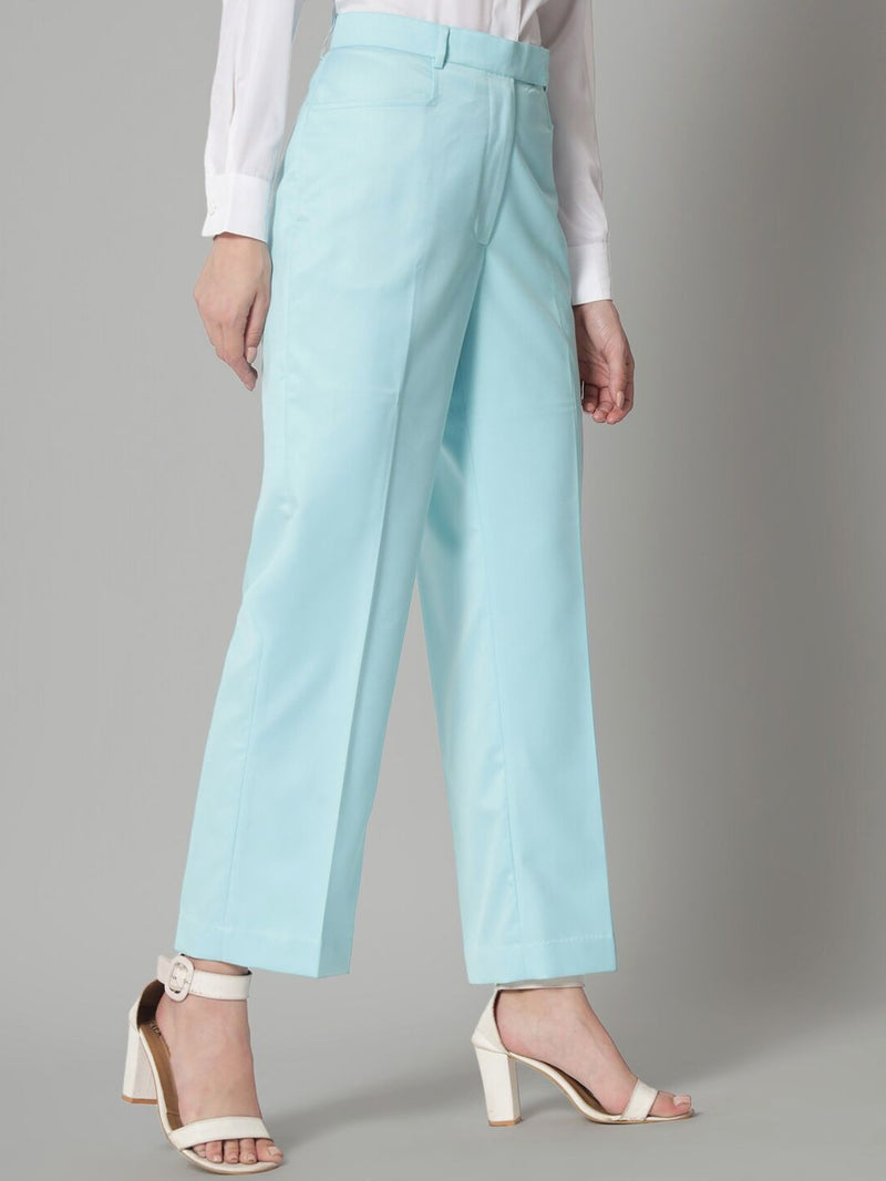 Poly Cotton Mid Waist Formal Trouser - Sky Blue