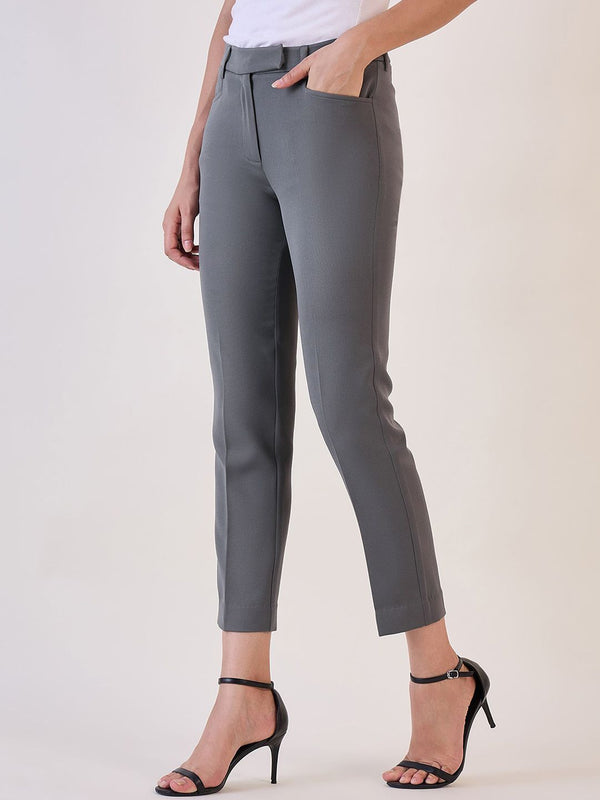 Grey Slim Fit Mid Waist Trouser