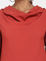 Cowl Neck Stretch Top for Women - Rust