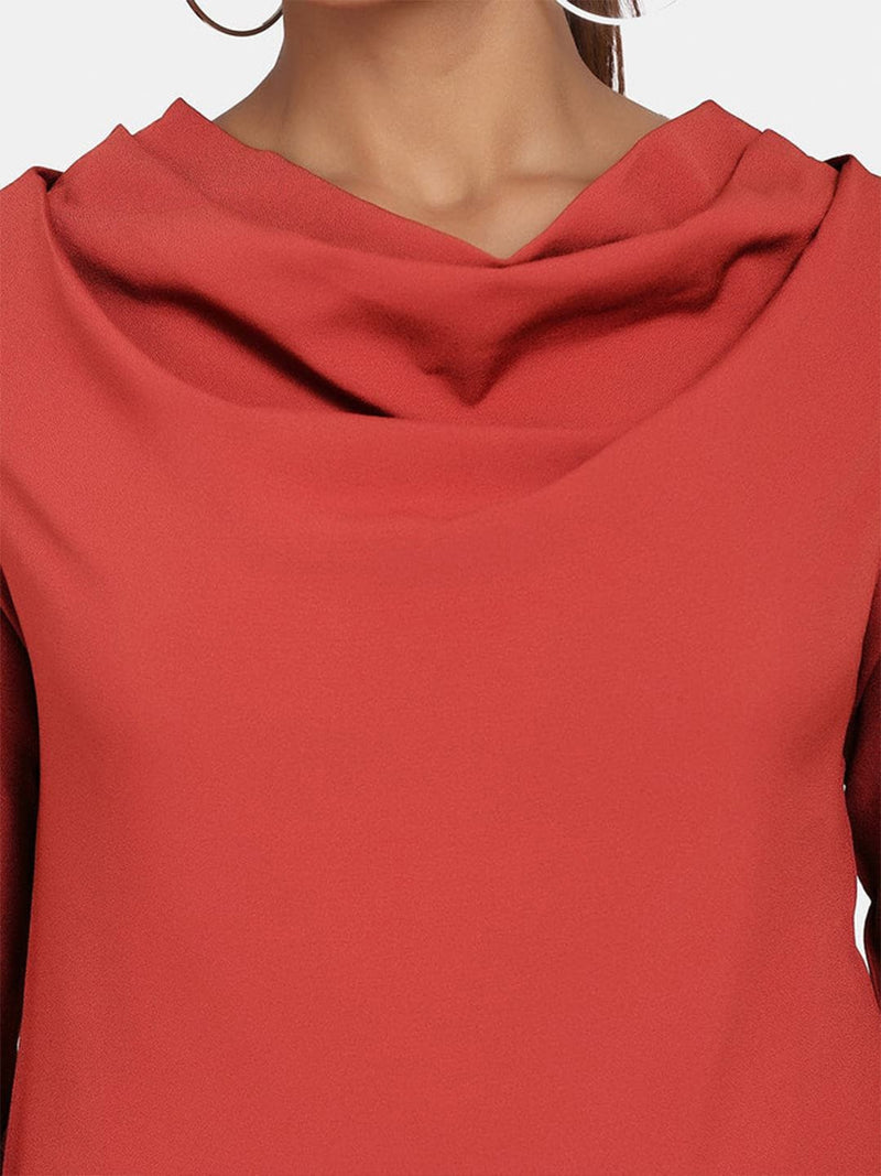 Cowl Neck Stretch Top for Women - Rust