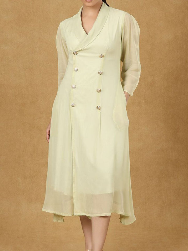 Olive Shawl Collar Midi Dress