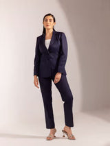 Poly Cotton Pant Suit - Navy Blue