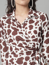 Wrap Around Animal Print Dress - Brown & White