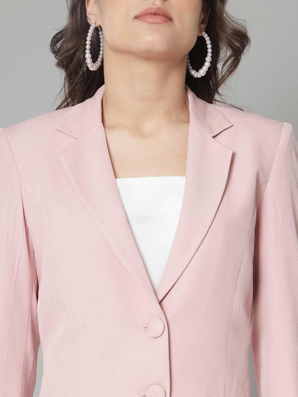 Double Button Notch Collar Blazer - Pink