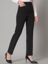 Slim Fit Mid Waist Stretch Pants- Black