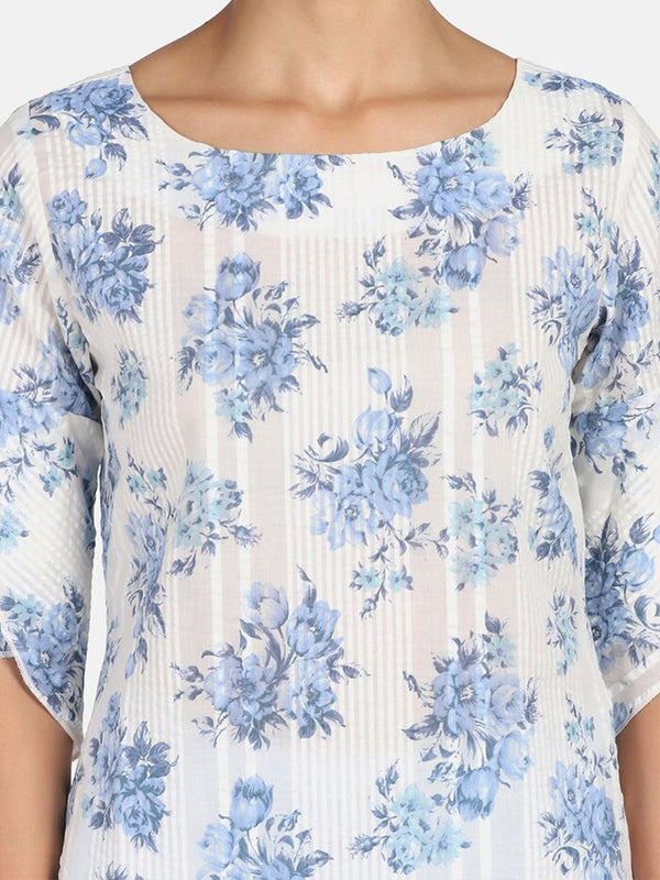 Cotton Printed Top - Blue & White