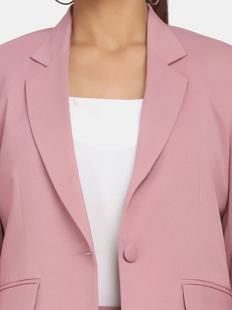 Single Button Stretch Blazer for Women- Pink