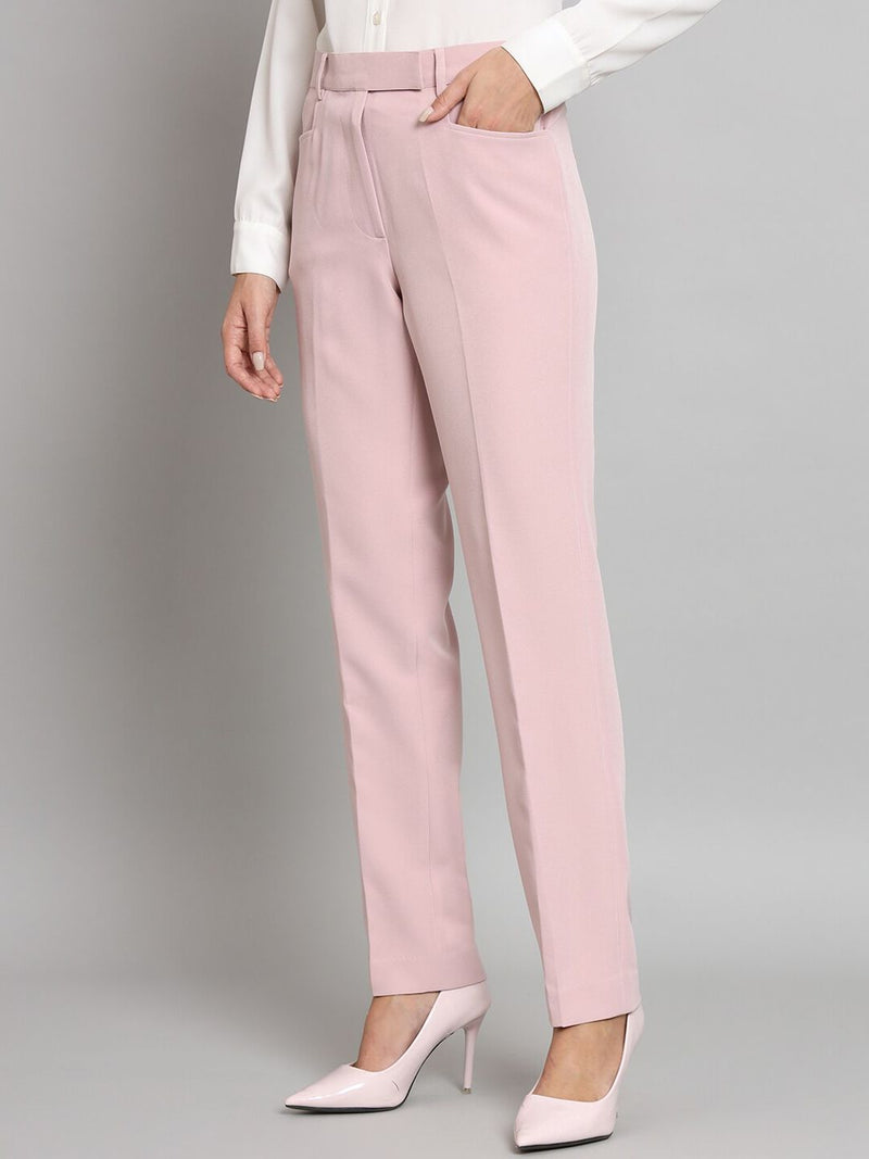 Stretch Regular Fit Mid Waist Trouser- Baby Pink