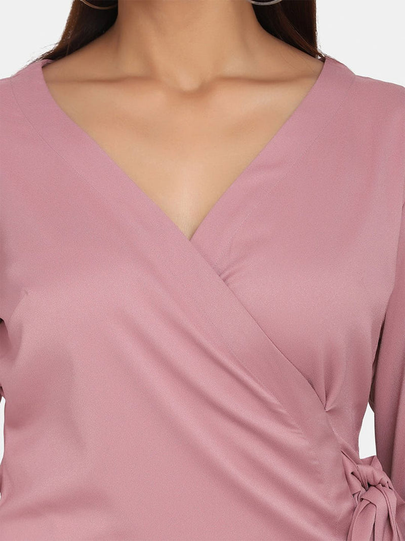 V-Neck Wrap Around Stretch Evening Dress - Blush Pink