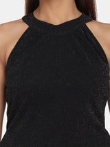 Shimmery Halter Neck Stretch Party Dress - Black