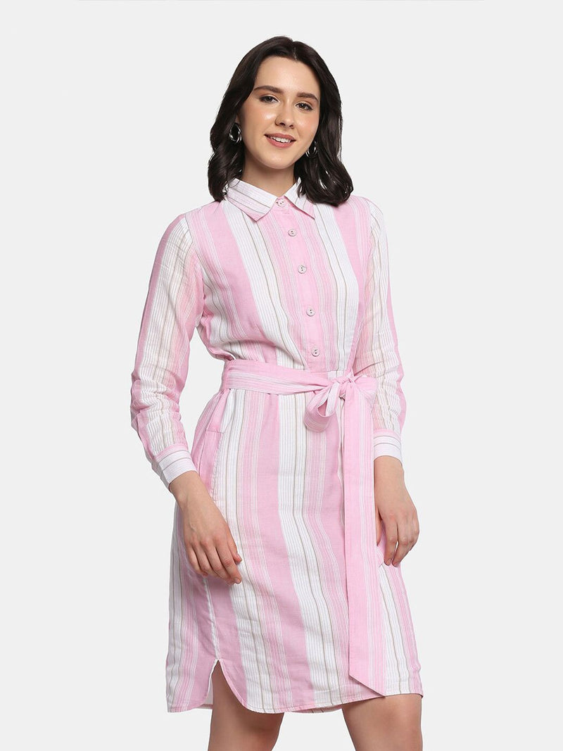 Cotton Shirt Dress - Baby Pink