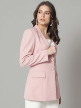 Double Button Notch Collar Blazer - Pink