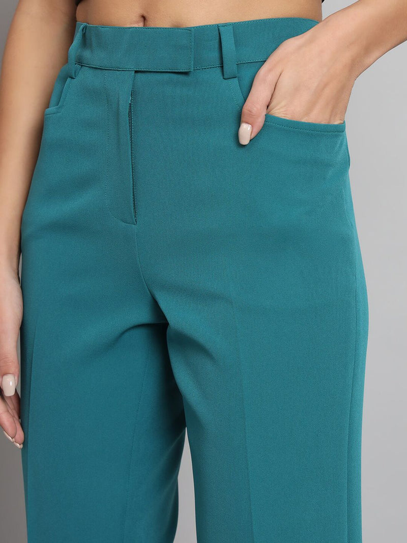 Notch Collar Stretch Pant Suit- Teal Green