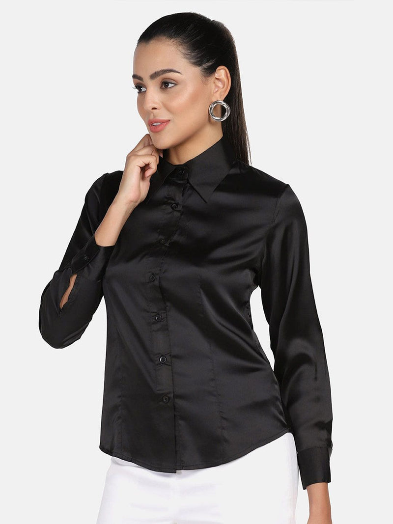 Button Detailed Collared Shirt - Black