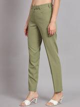 Regular Fit Mid Waist Trouser - Olive Green