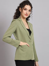 Notched Collar  Blazer - Olive Green