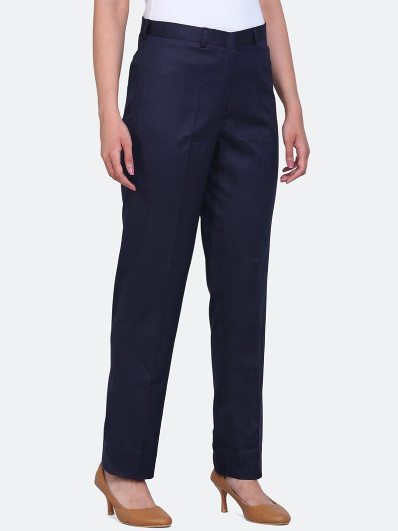 Poly Cotton Mid Waist Formal Trouser - Blue