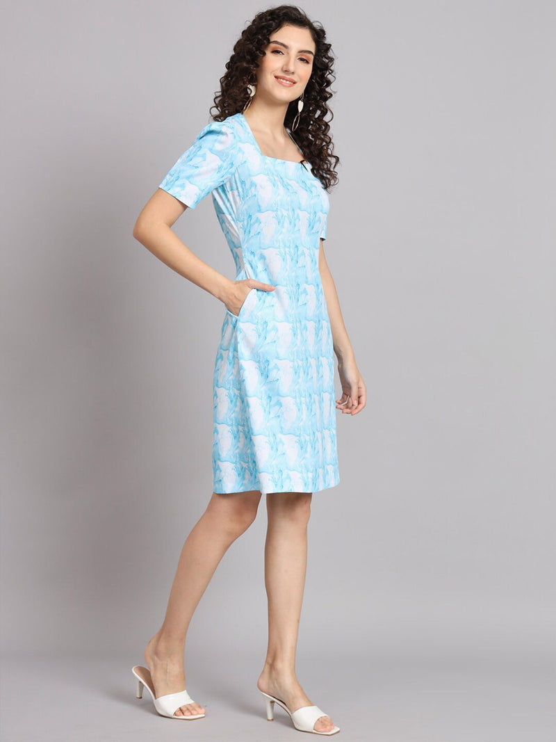 A Line Marble Print Dress - Blue