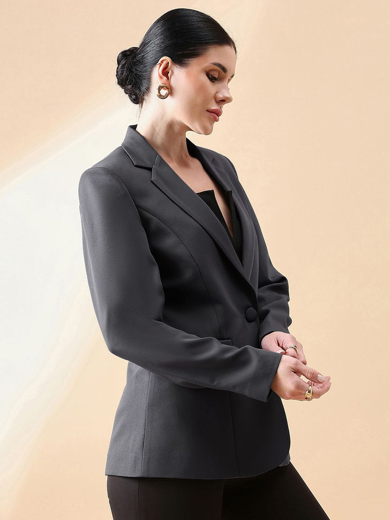 Notch Collar Stretch blazer- Dark Grey