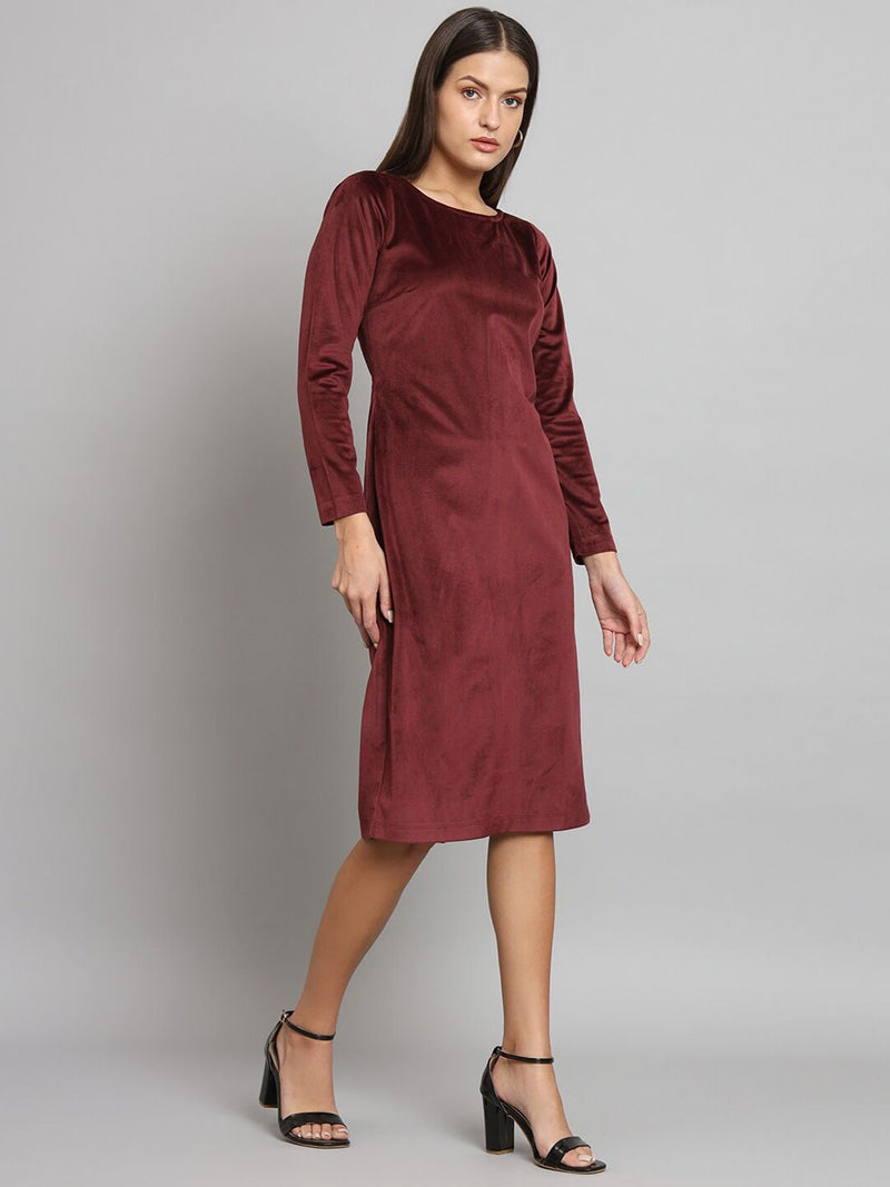 Stretch Velvet Dress- Maroon