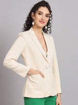 Notched Collar Polyester Blazer - Off White