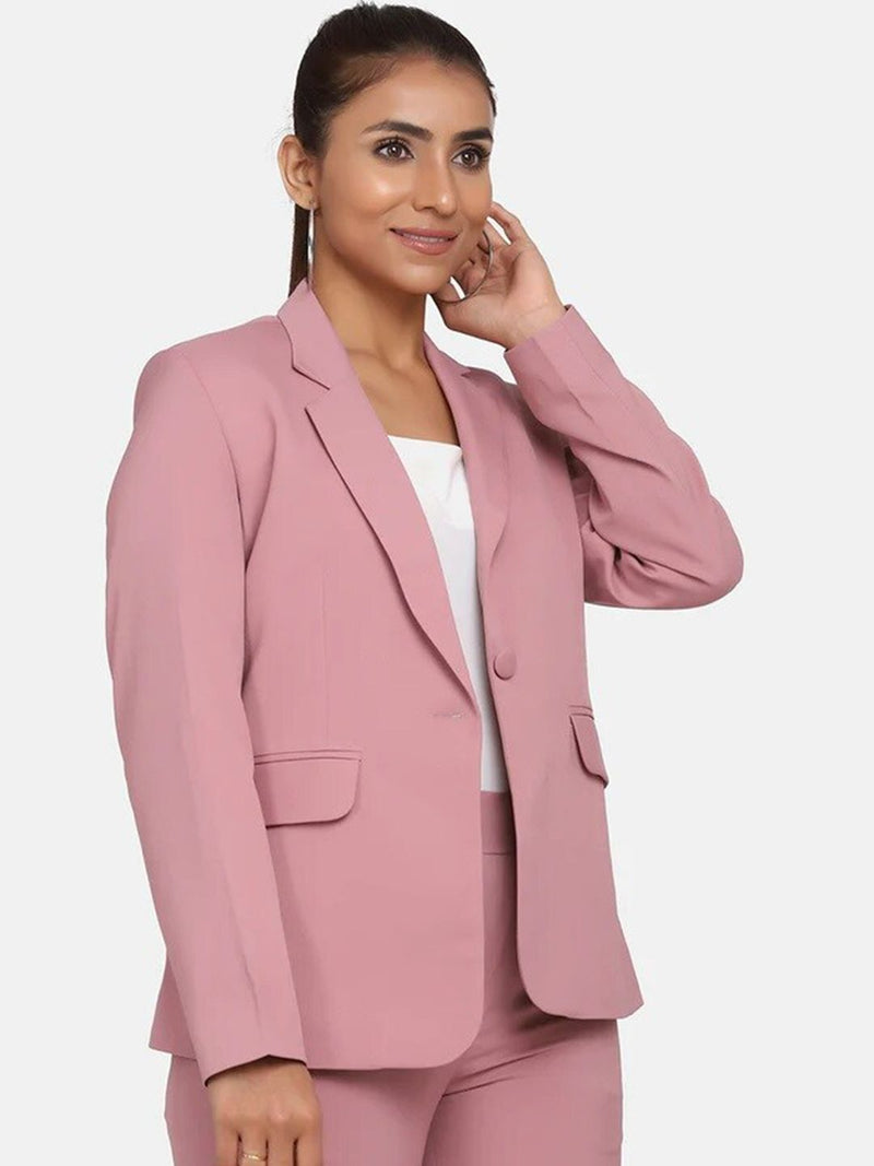 Single Button Stretch Blazer for Women- Pink