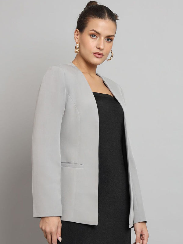 Lapel less Stretch Blazer- Grey