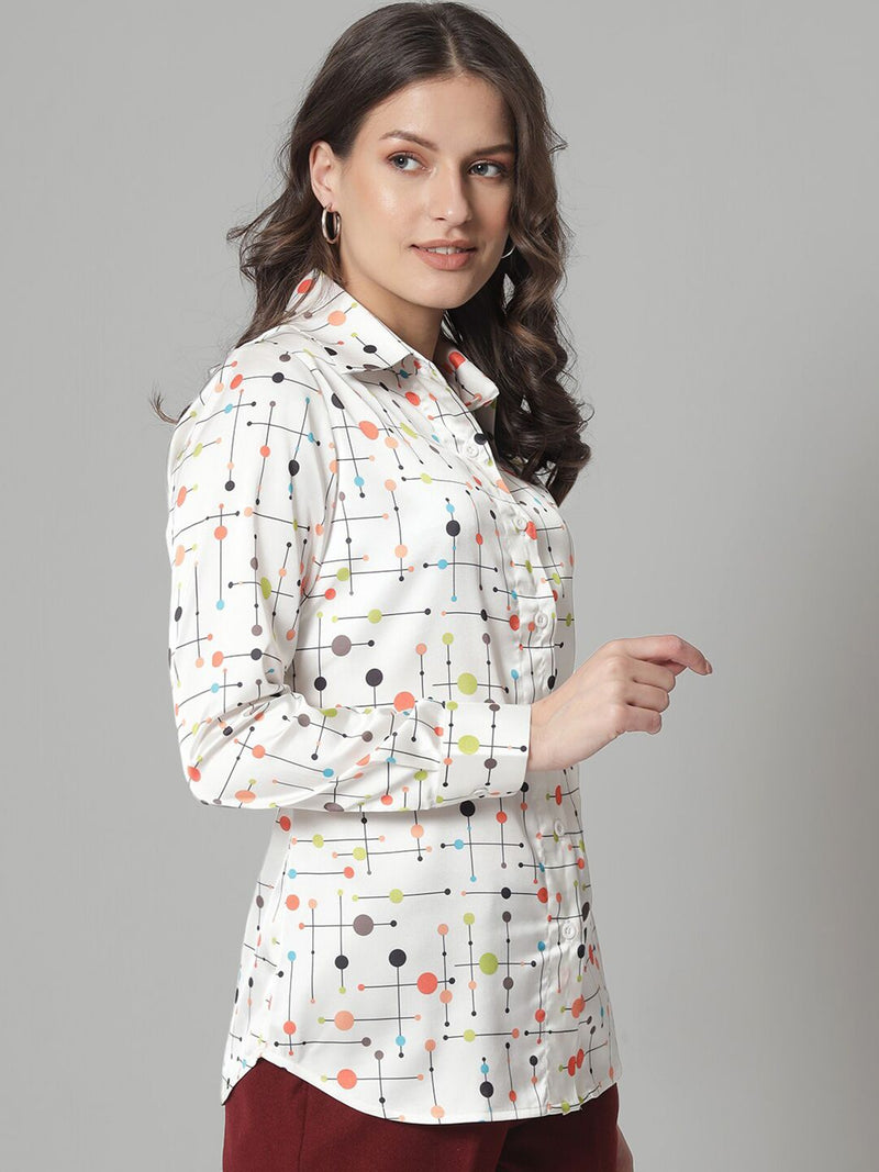 Printed Collared Shirt- White