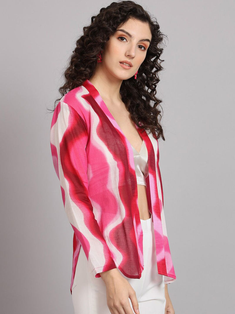 Front Open Abstract Print Jacket - Pink