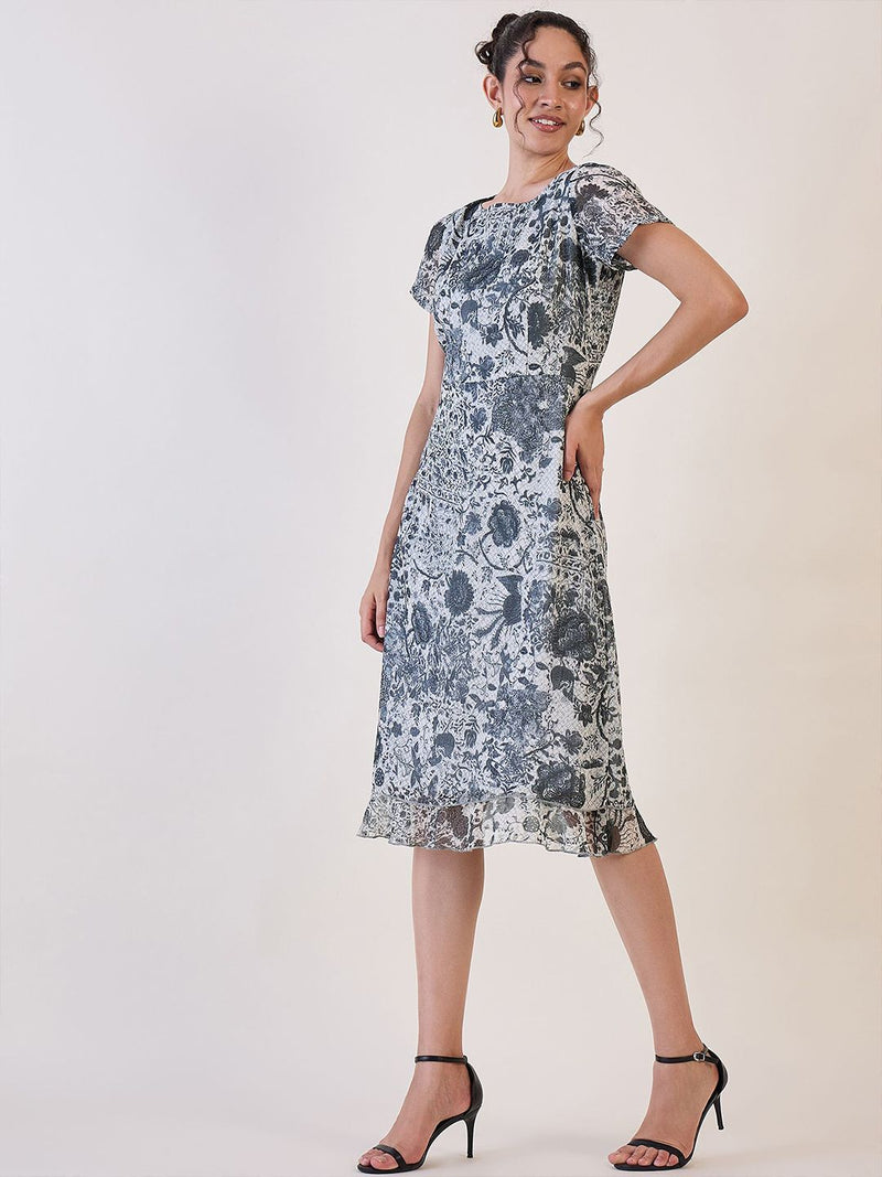 Grey Floral Comfort Fit Shift Dress